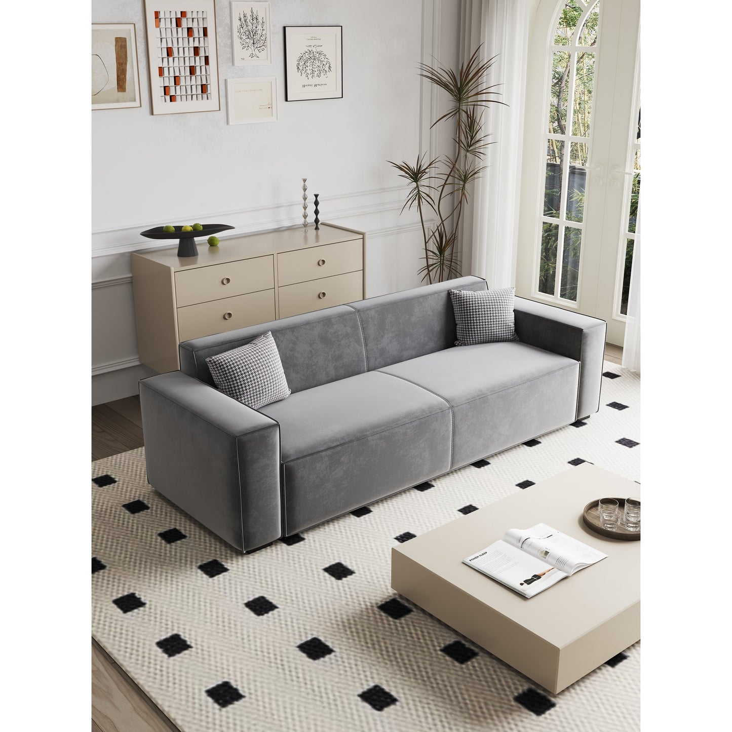 Gray Chenille Upholstered Loveseat Sofa with Wood Legs