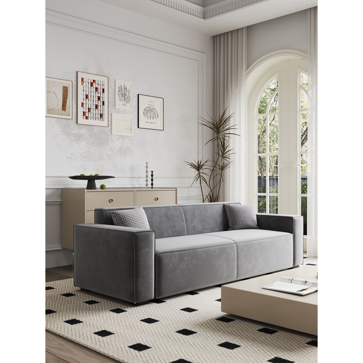 Gray Chenille Upholstered Loveseat Sofa with Wood Legs