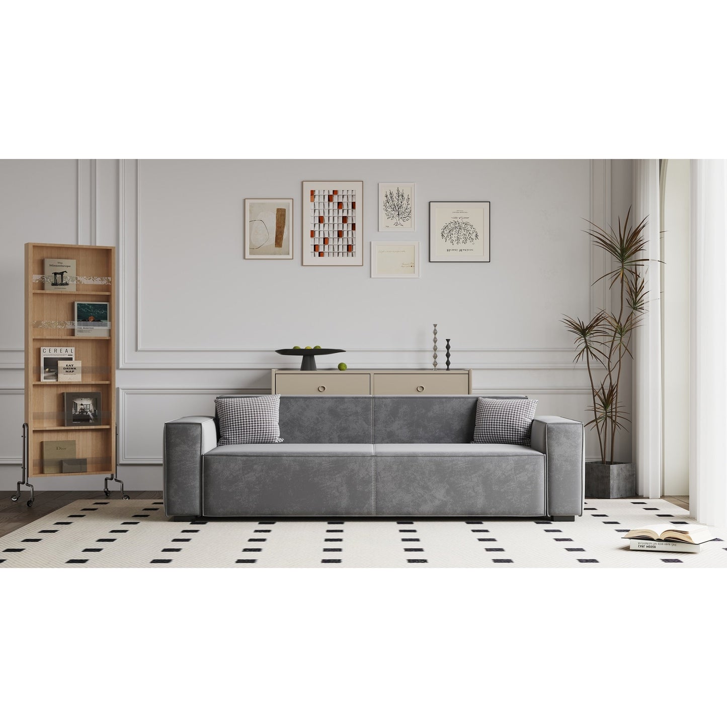 Gray Chenille Upholstered Loveseat Sofa with Wood Legs