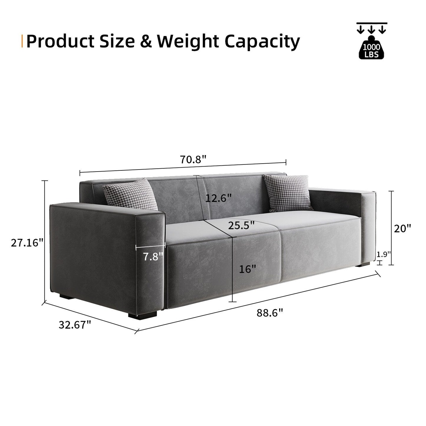 Gray Chenille Upholstered Loveseat Sofa with Wood Legs