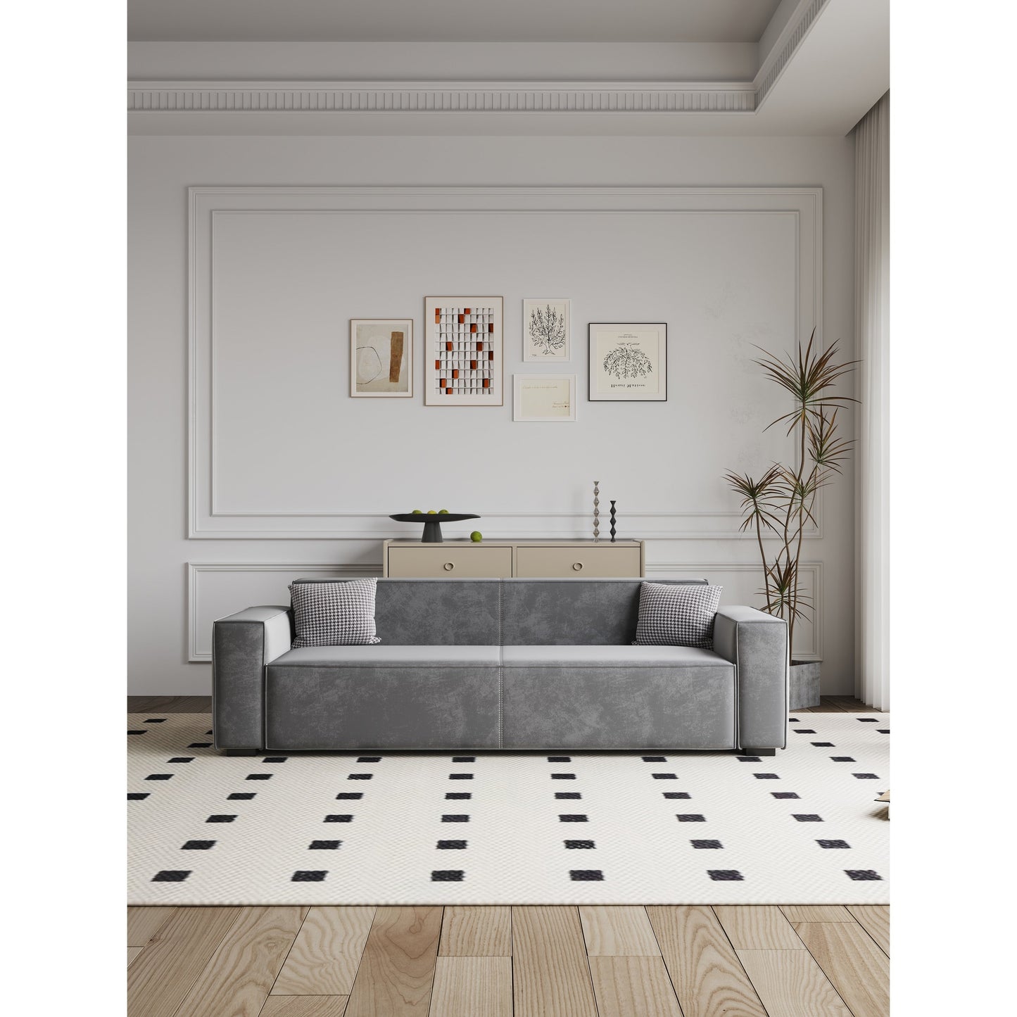 Gray Chenille Upholstered Loveseat Sofa with Wood Legs