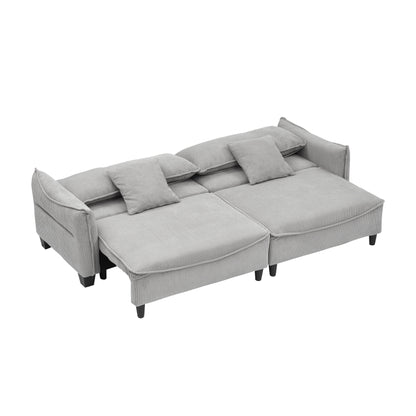 Gray Corduroy 3-seater Sofa Bed with Throw Pillows and Storage