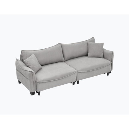 Gray Corduroy 3-seater Sofa Bed with Throw Pillows and Storage