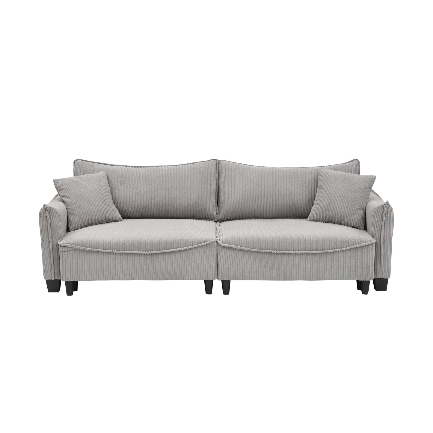 Gray Corduroy 3-seater Sofa Bed with Throw Pillows and Storage