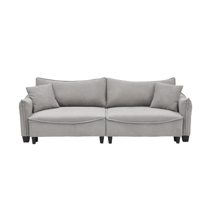 Gray Corduroy 3-seater Sofa Bed with Throw Pillows and Storage
