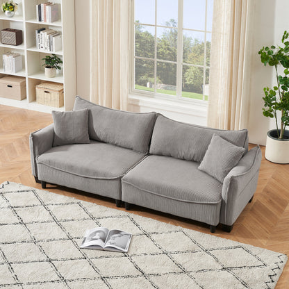 Gray Corduroy 3-seater Sofa Bed with Throw Pillows and Storage