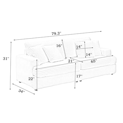 Gray Corduroy 3-seater Sofa with Toss Pillows