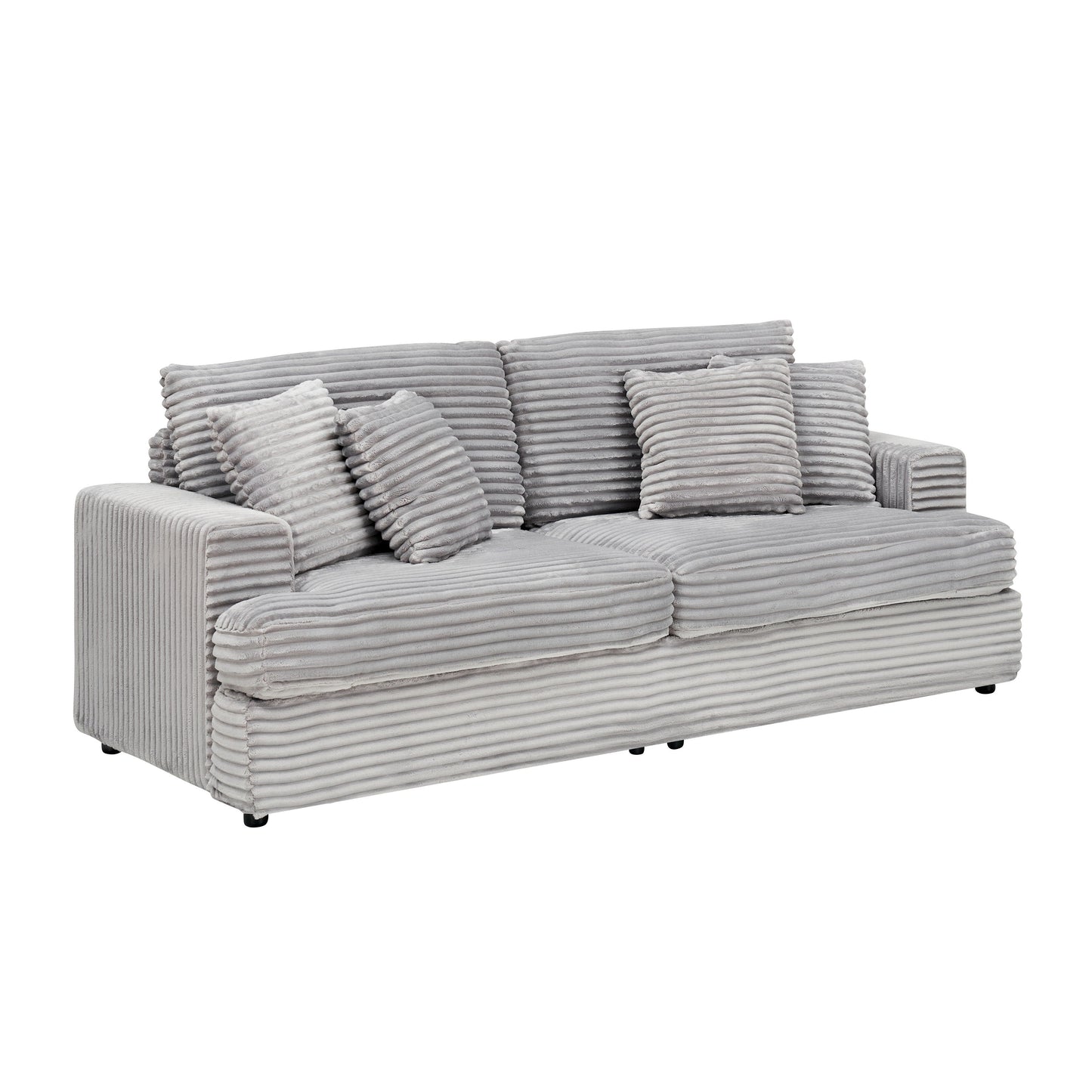 Gray Corduroy 3-seater Sofa with Toss Pillows