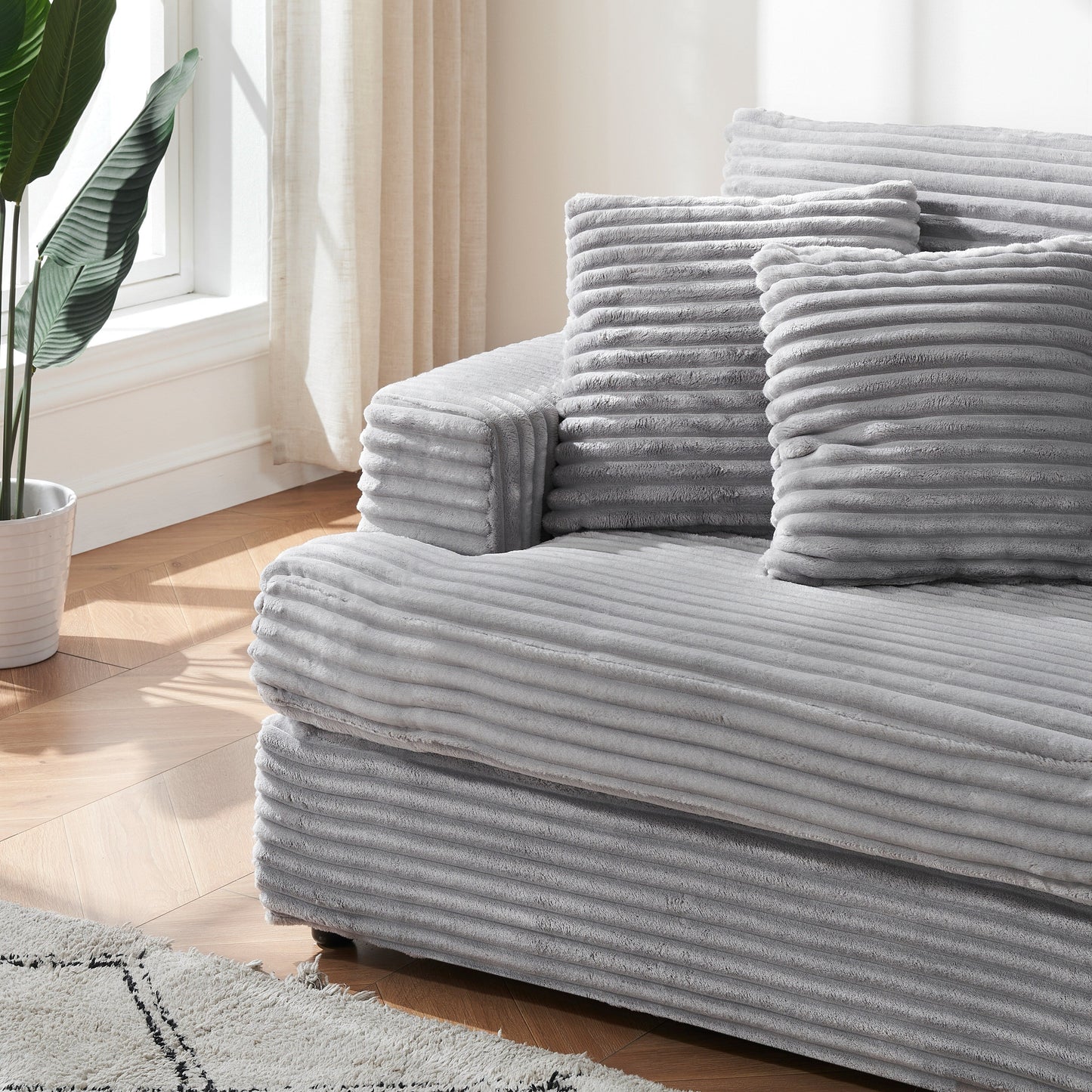 Gray Corduroy 3-seater Sofa with Toss Pillows
