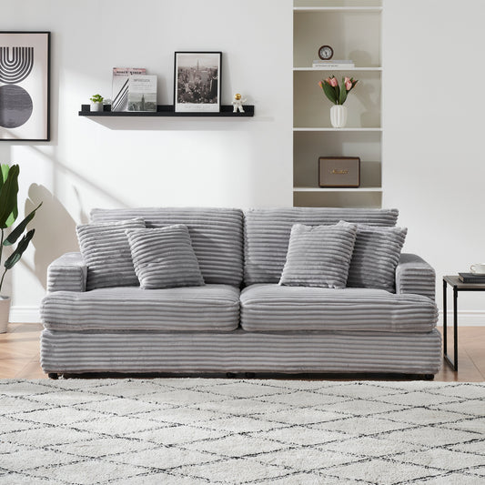 Gray Corduroy 3-seater Sofa with Toss Pillows