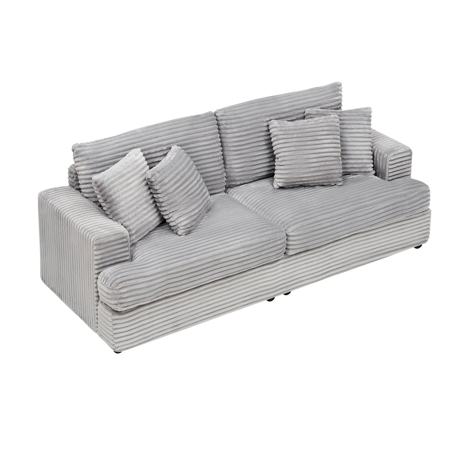 Gray Corduroy 3-seater Sofa with Toss Pillows