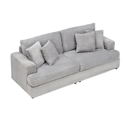 Gray Corduroy 3-seater Sofa with Toss Pillows