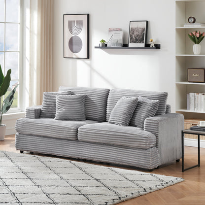 Gray Corduroy 3-seater Sofa with Toss Pillows