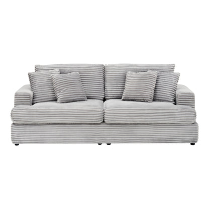 Gray Corduroy 3-seater Sofa with Toss Pillows