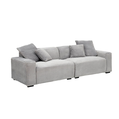 Gray Corduroy 4-seat Sofa with Throw Pillows