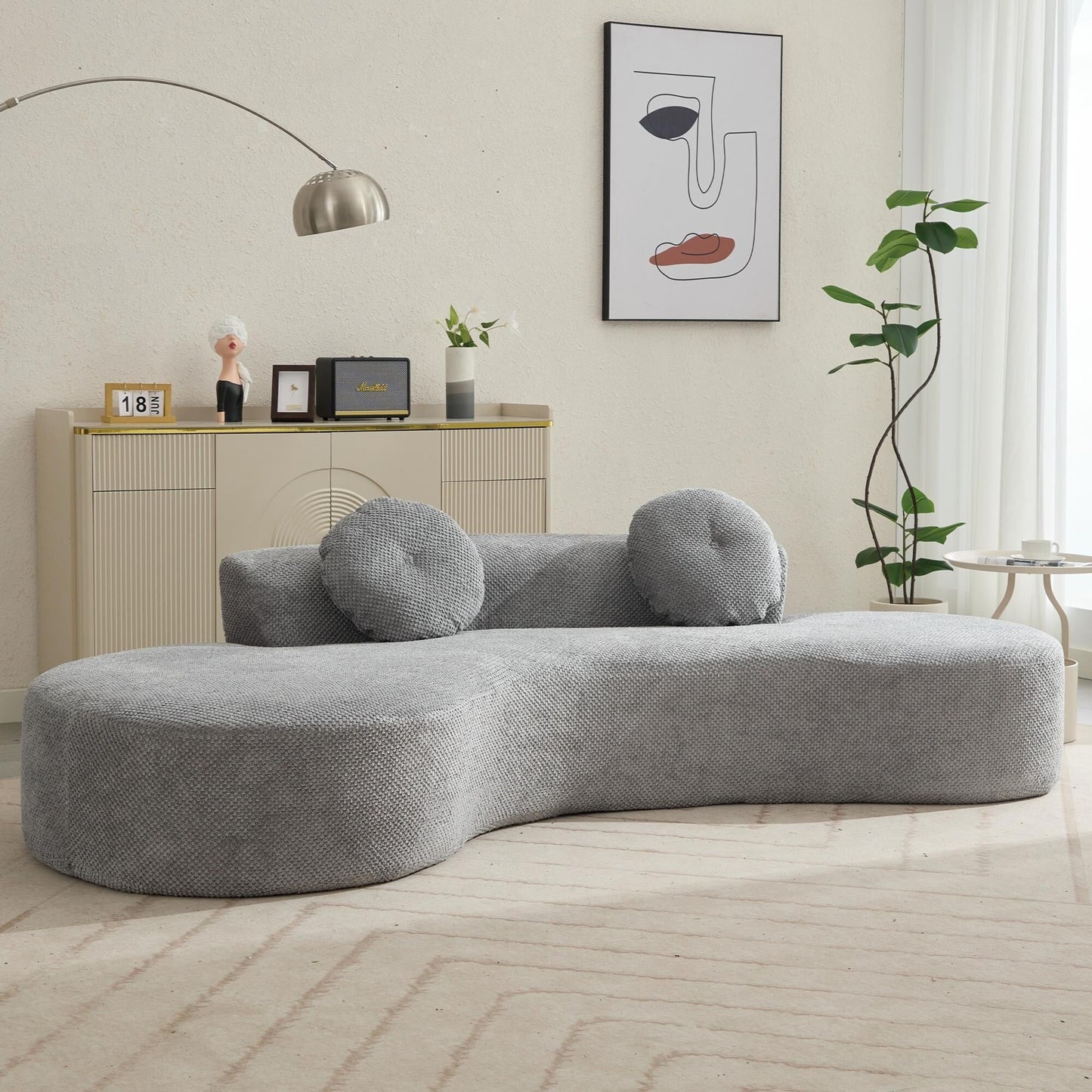Gray Corduroy Cloud Sofa with Pillows