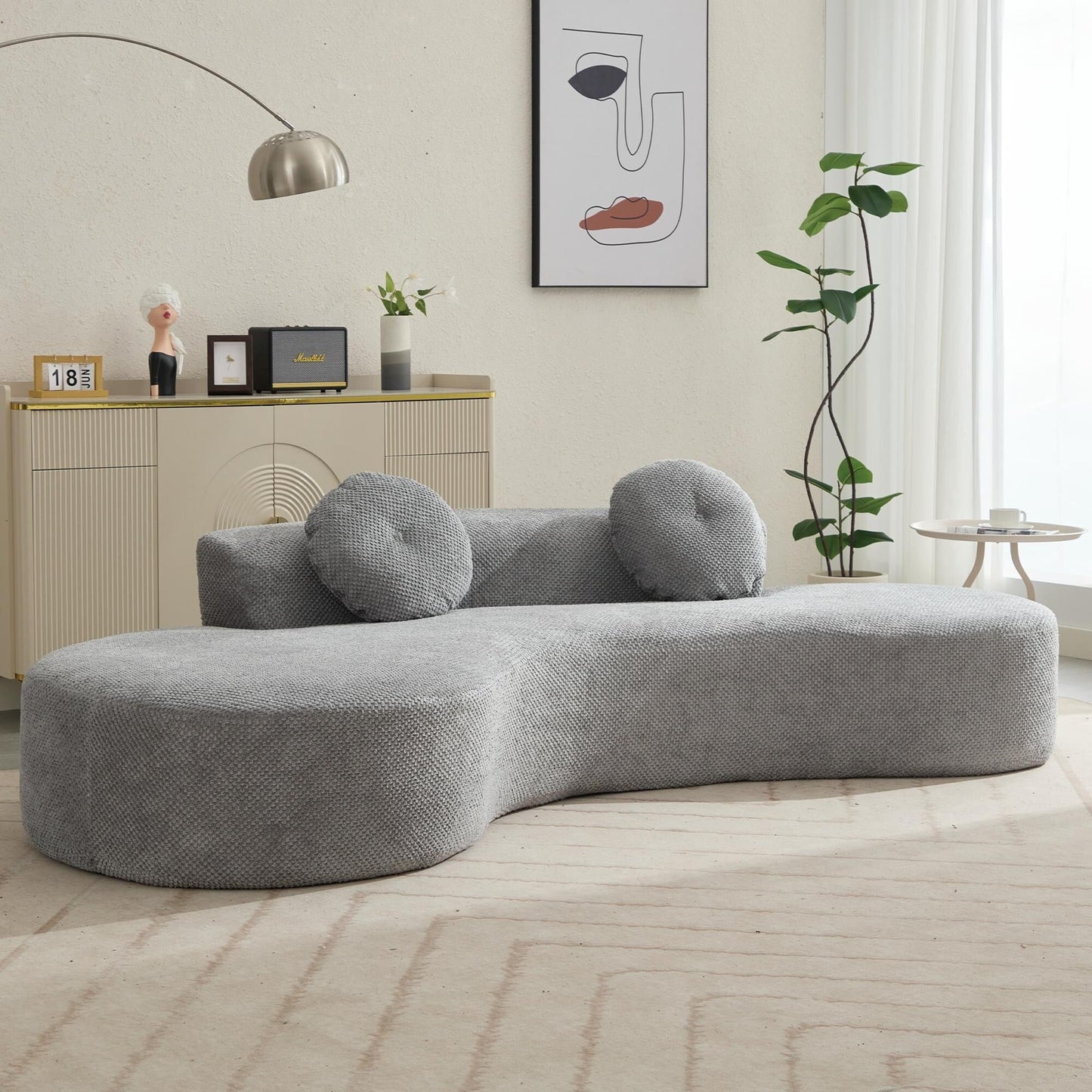 Gray Corduroy Cloud Sofa with Pillows