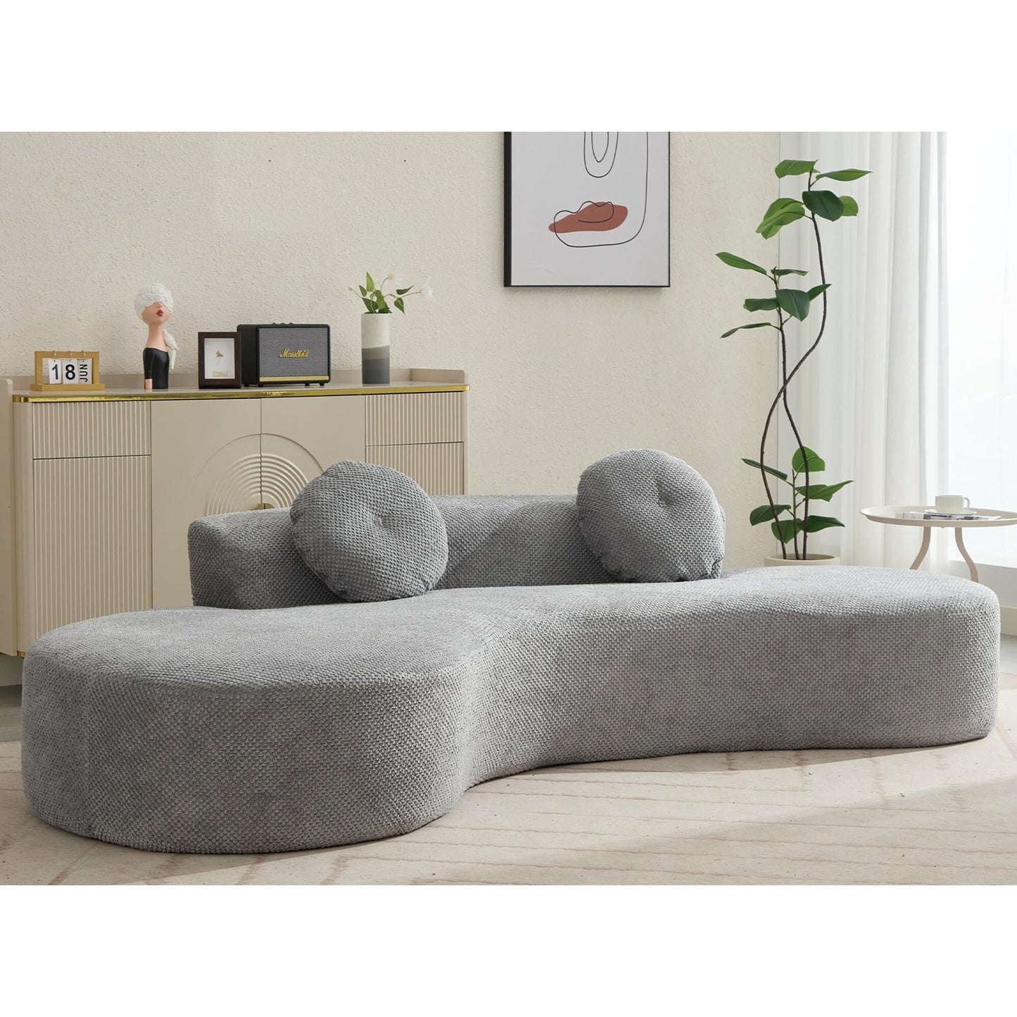 Gray Corduroy Cloud Sofa with Pillows