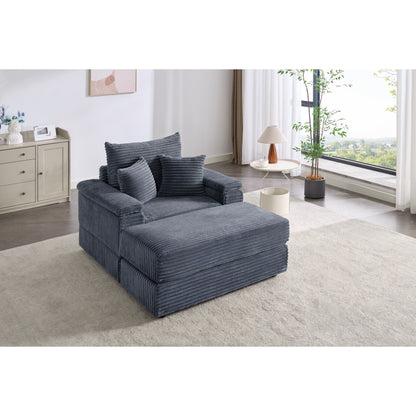 Gray Corduroy Single Sofa with Ottoman and Storage Armrest