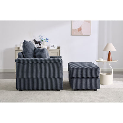 Gray Corduroy Single Sofa with Ottoman and Storage Armrest