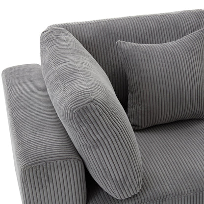 Gray Corduroy Upholstered 3-seater Sofa with Removable Cushions