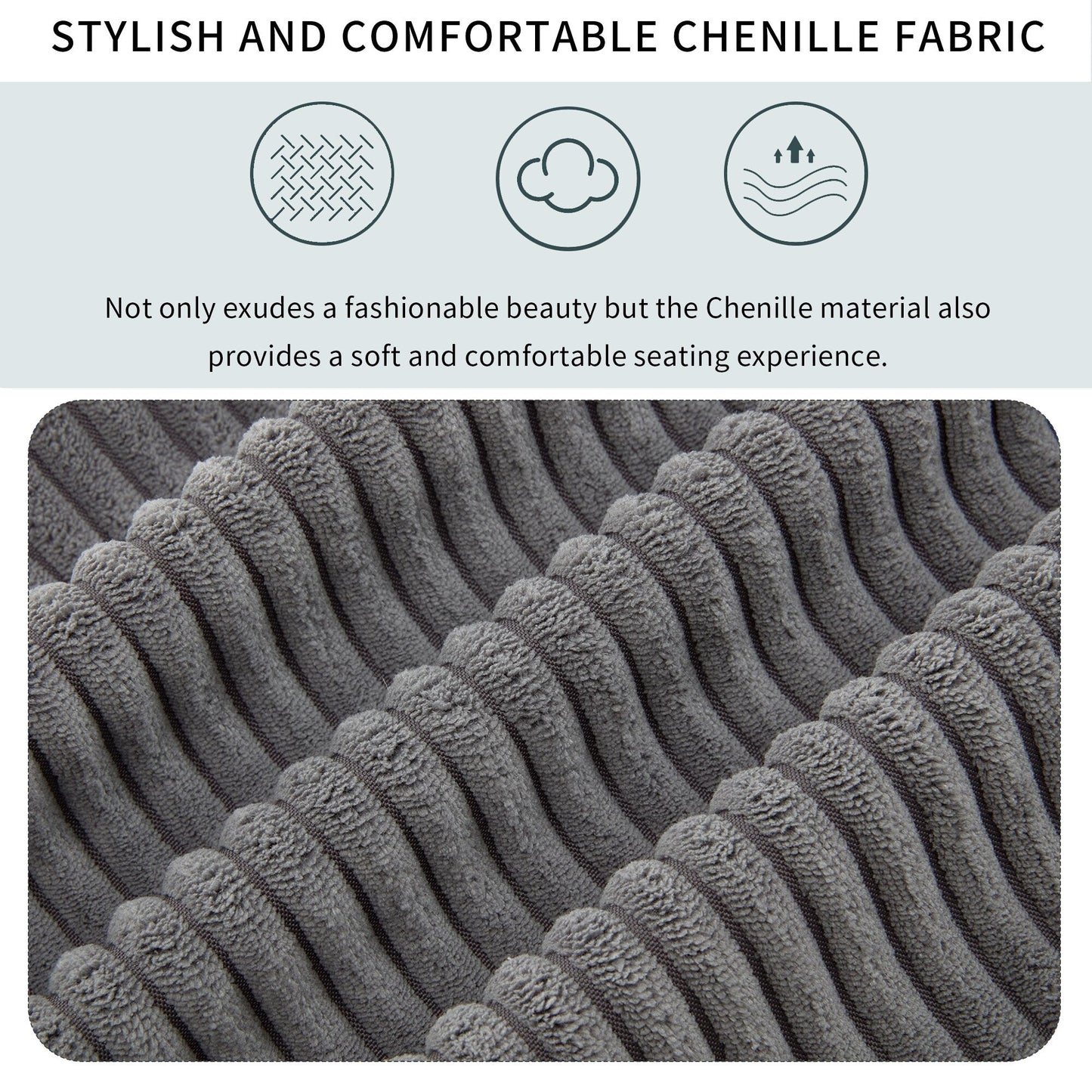 Gray Corduroy Upholstered 3-seater Sofa with Removable Cushions