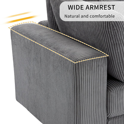 Gray Corduroy Upholstered 3-seater Sofa with Removable Cushions