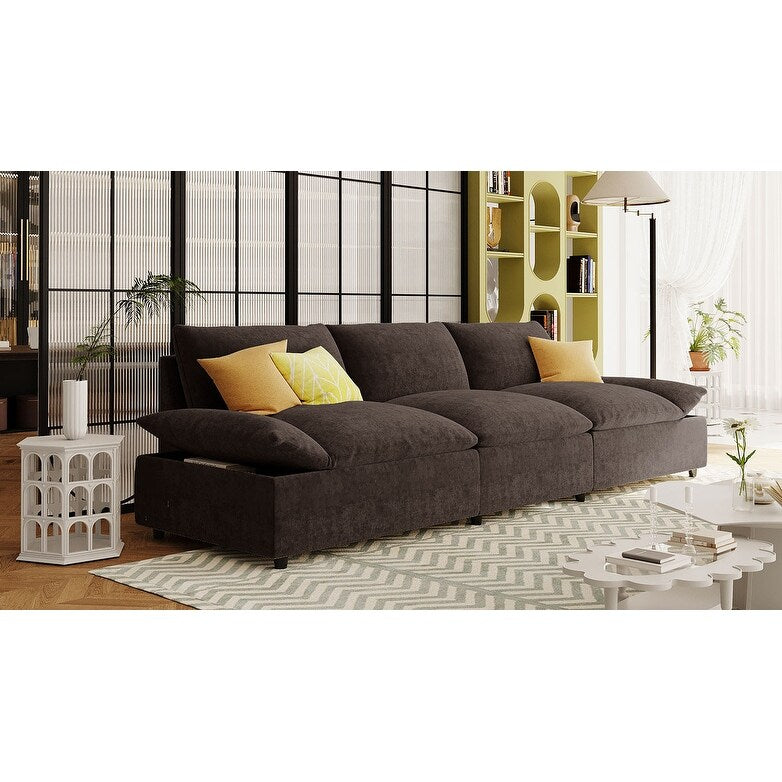 Gray Large Polyester 3-seater Sofa with Storage Units