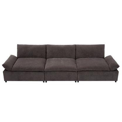 Gray Large Polyester 3-seater Sofa with Storage Units