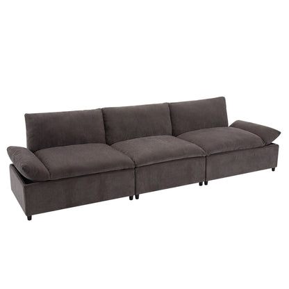 Gray Large Polyester 3-seater Sofa with Storage Units