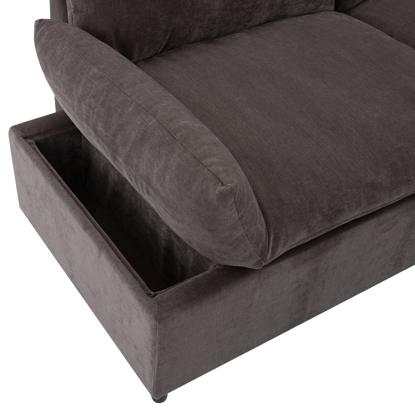 Gray Large Polyester 3-seater Sofa with Storage Units