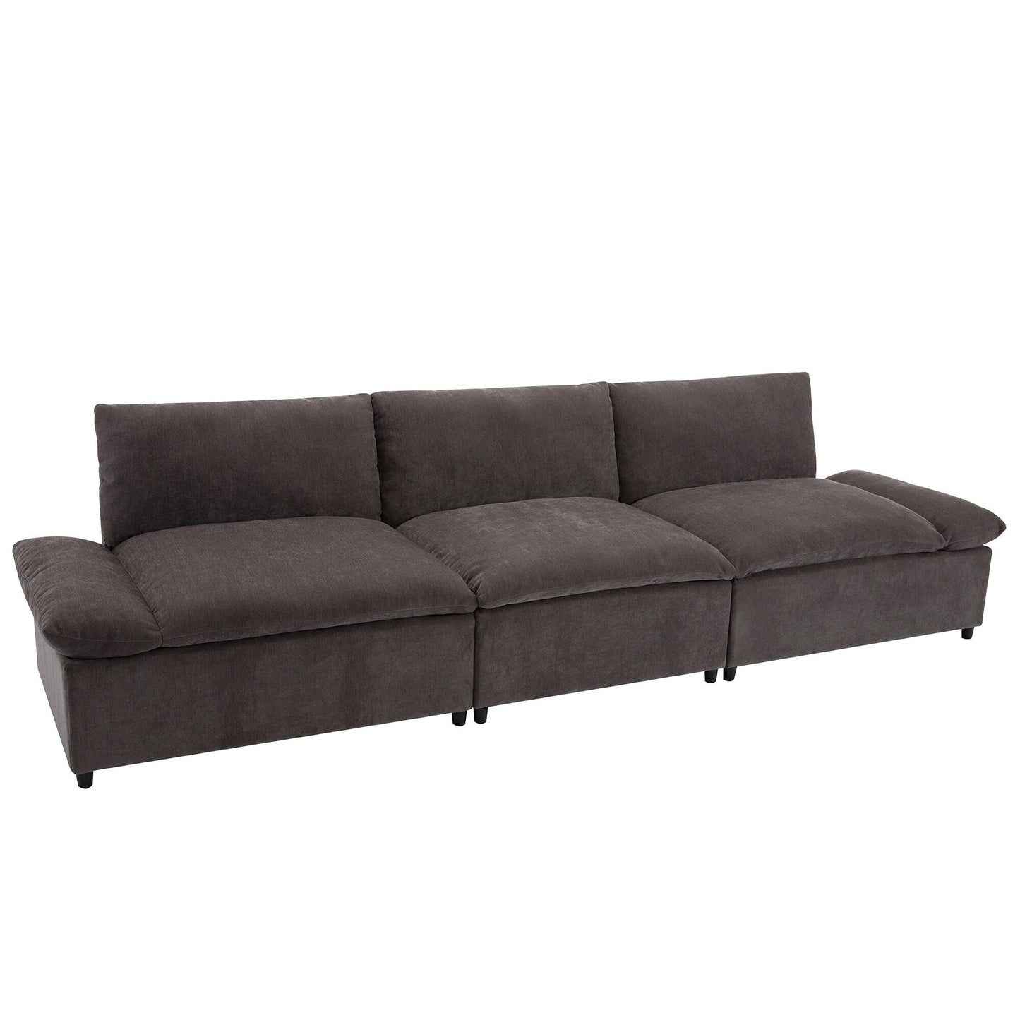 Gray Large Polyester 3-seater Sofa with Storage Units
