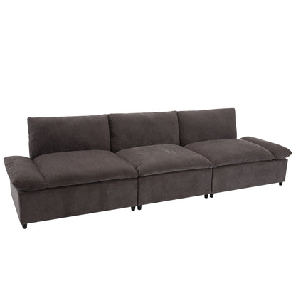 Gray Large Polyester 3-seater Sofa with Storage Units