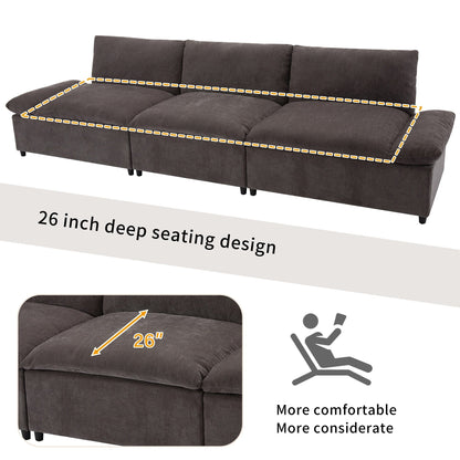 Gray Large Polyester 3-seater Sofa with Storage Units