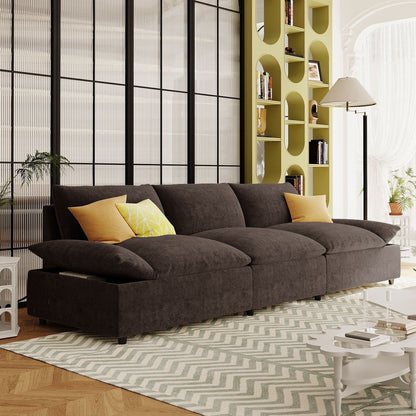Gray Large Polyester 3-seater Sofa with Storage Units