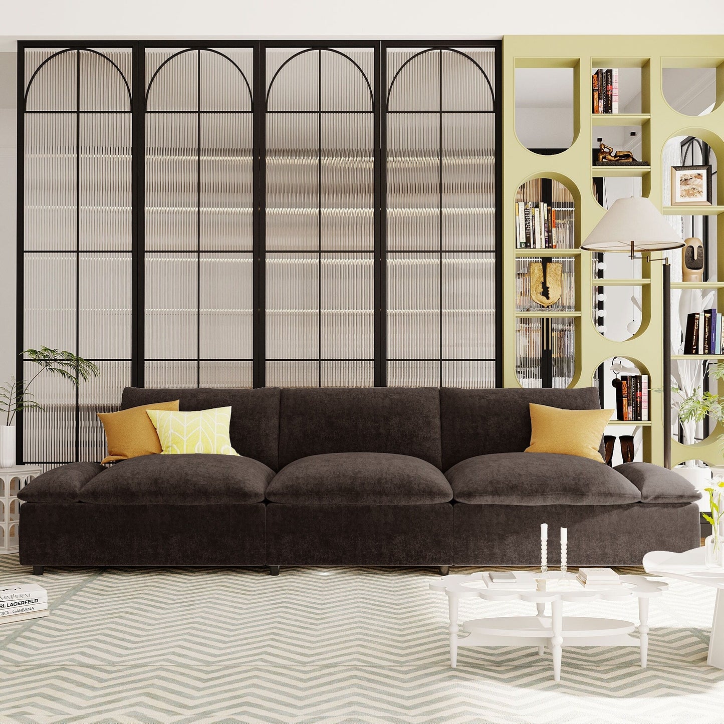 Gray Large Polyester 3-seater Sofa with Storage Units
