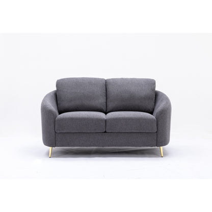 Gray Linen Loveseat Sofa with Gold Metal Legs and Plush Seat Cushions