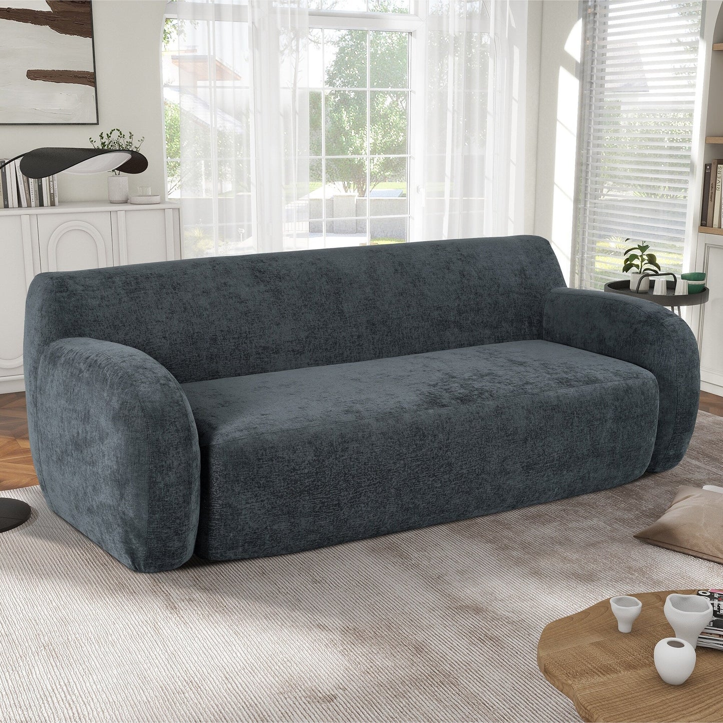Gray Minimalist 3-seater Sofa with High-Density Foam Padding