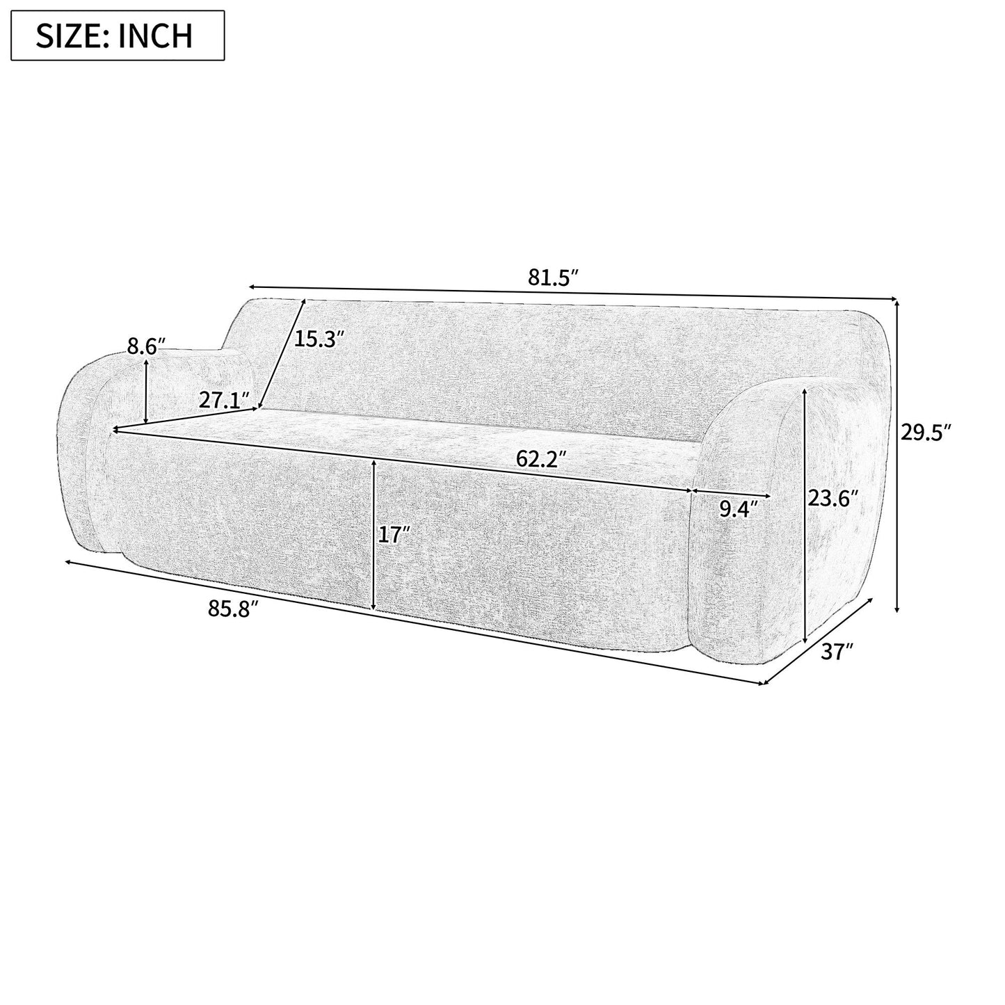 Gray Minimalist 3-seater Sofa with High-Density Foam Padding