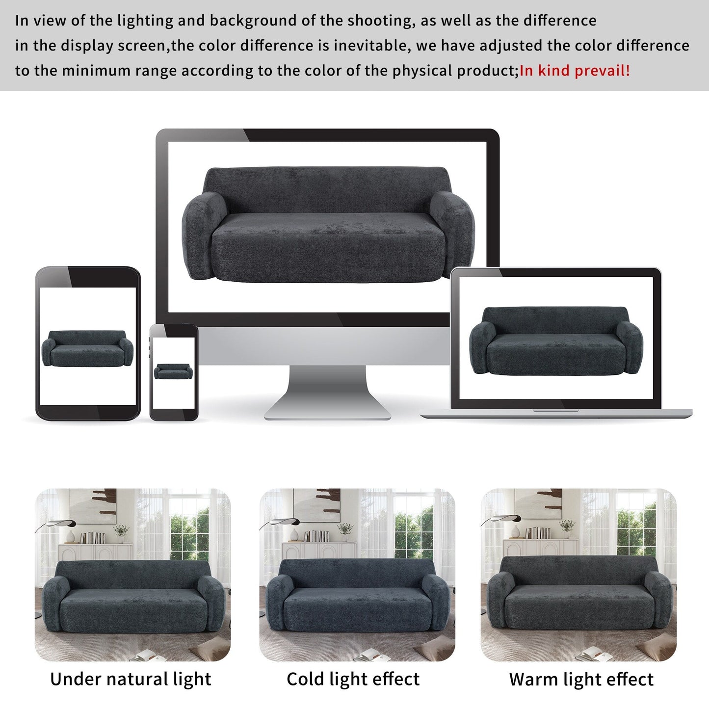 Gray Minimalist 3-seater Sofa with High-Density Foam Padding