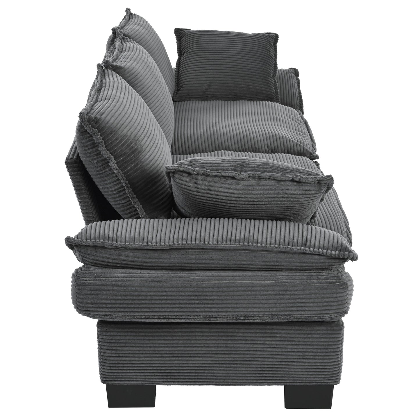 Gray Modern 85.4 Corduroy Upholstered Loveseat Sofa with 2 Decorative Throw Pillows for Living Room