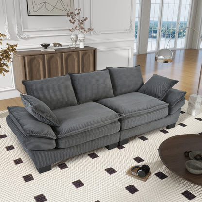 Gray Modern 85.4 Corduroy Upholstered Loveseat Sofa with 2 Decorative Throw Pillows for Living Room