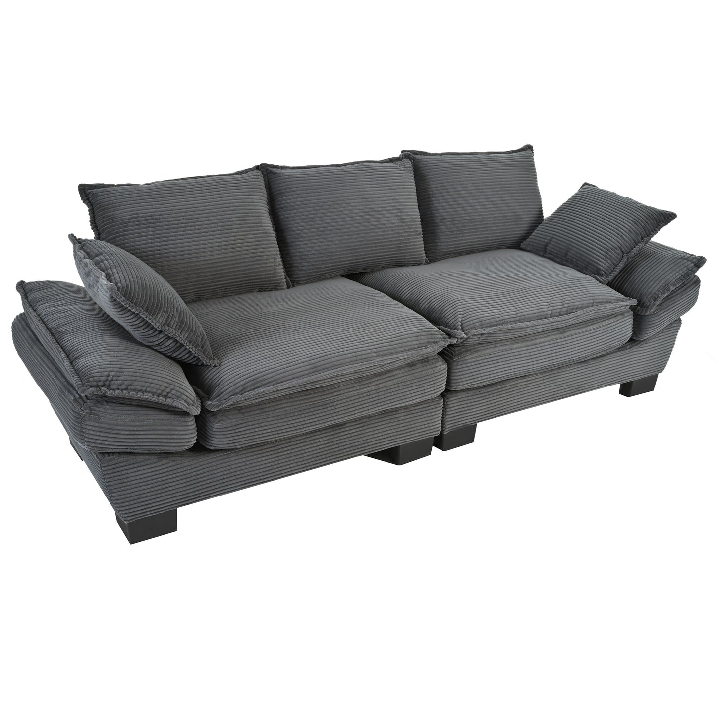 Gray Modern 85.4 Corduroy Upholstered Loveseat Sofa with 2 Decorative Throw Pillows for Living Room