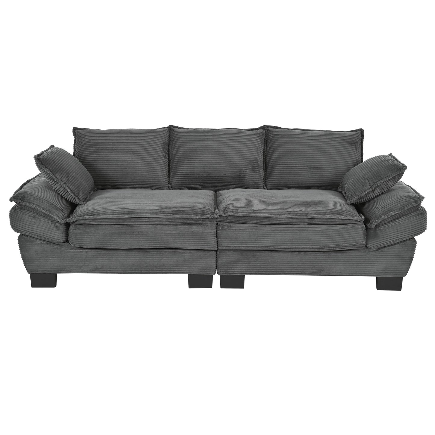 Gray Modern 85.4 Corduroy Upholstered Loveseat Sofa with 2 Decorative Throw Pillows for Living Room