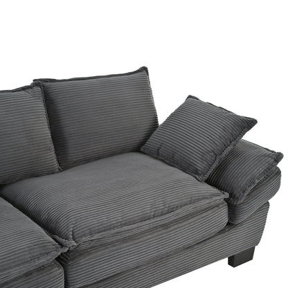 Gray Modern 85.4 Corduroy Upholstered Loveseat Sofa with 2 Decorative Throw Pillows for Living Room