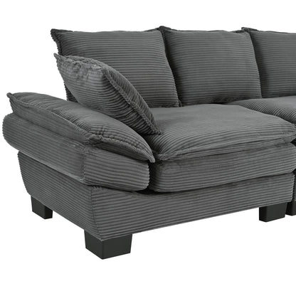 Gray Modern 85.4 Corduroy Upholstered Loveseat Sofa with 2 Decorative Throw Pillows for Living Room