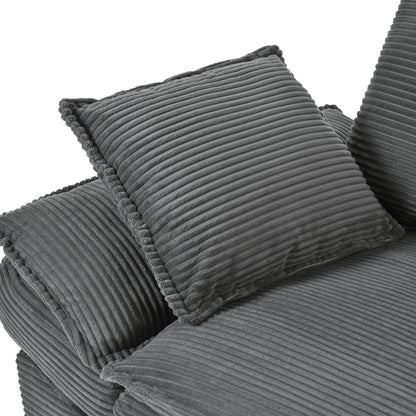 Gray Modern 85.4 Corduroy Upholstered Loveseat Sofa with 2 Decorative Throw Pillows for Living Room