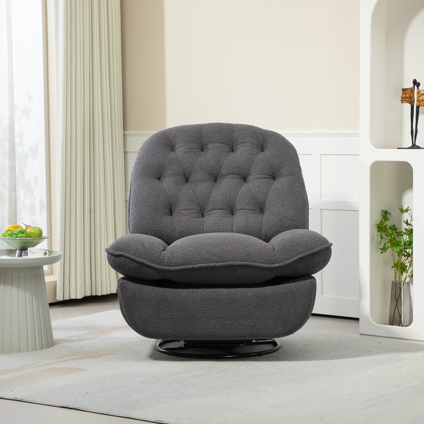 Gray Oversized Chenille 360Â° Swivel Glider Rocker Recliner with Extended Footrest