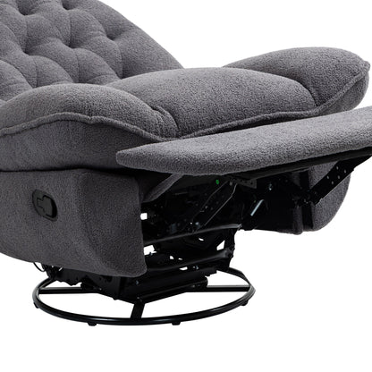 Gray Oversized Chenille 360Â° Swivel Glider Rocker Recliner with Extended Footrest