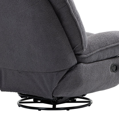 Gray Oversized Chenille 360Â° Swivel Glider Rocker Recliner with Extended Footrest